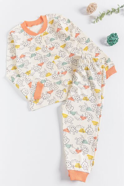 Sevimli Kuzu Önden Çıt Çıtlı Çocuk Pijama Takımı
