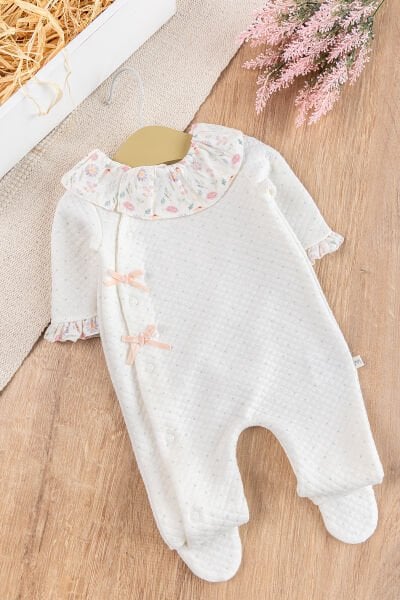 Fırfır Yakalı Çiçekli Patikli Kız Bebek Tulum