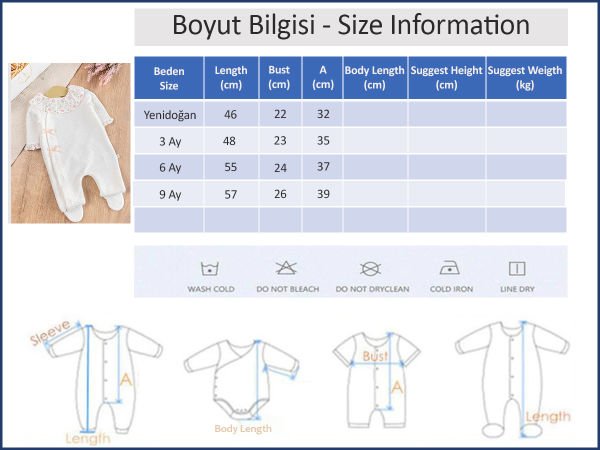 Fırfır Yakalı Çiçekli Patikli Kız Bebek Tulum KREM - Yeni Doğan