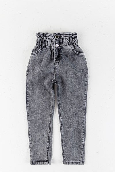 Yüksek Bel Kız Çocuk Kot Pantolon Çocuk Jean Füme - 6 Yaş