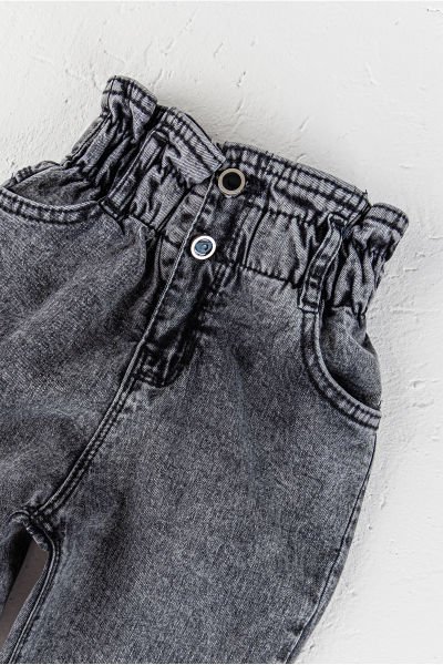 Yüksek Bel Kız Çocuk Kot Pantolon Çocuk Jean Füme - 6 Yaş