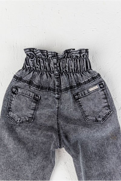 Yüksek Bel Kız Çocuk Kot Pantolon Çocuk Jean Füme - 6 Yaş