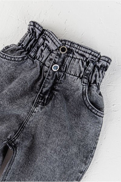 Yüksek Bel Kız Çocuk Kot Pantolon Çocuk Jean Füme - 7 Yaş