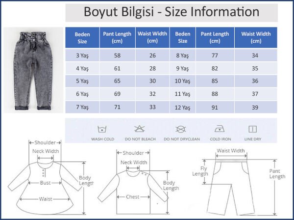 Yüksek Bel Kız Çocuk Kot Pantolon Çocuk Jean Füme - 7 Yaş