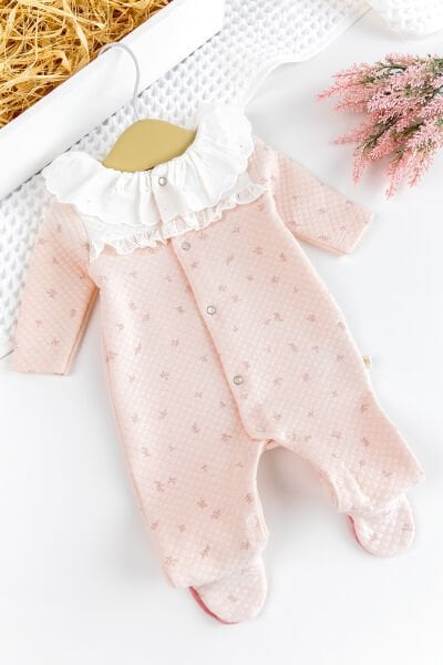 Fırfır Yakalı Çiçekli Patikli Kız Bebek Tulum SOMON - Yeni Doğan