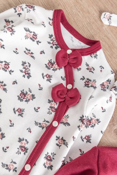 Kız Bebek Tulum Çiçek Desenli İkili Uzun Kollu Tulum Takım