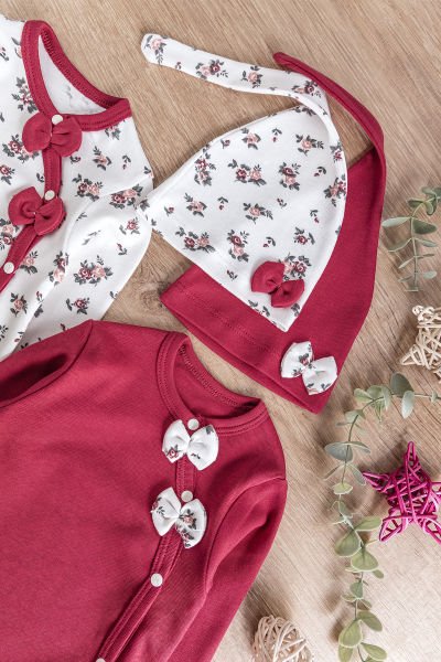 Kız Bebek Tulum Çiçek Desenli İkili Uzun Kollu Tulum Takım