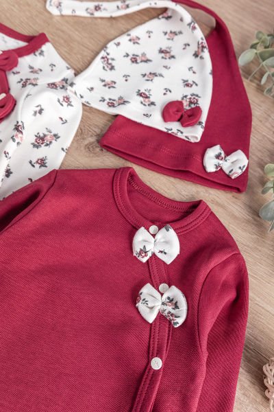 Kız Bebek Tulum Çiçek Desenli İkili Uzun Kollu Tulum Takım