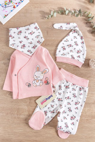 Tavşan İşlemeli 5 Parça Kız Bebek Hastane Çıkışı Bebek Seti
