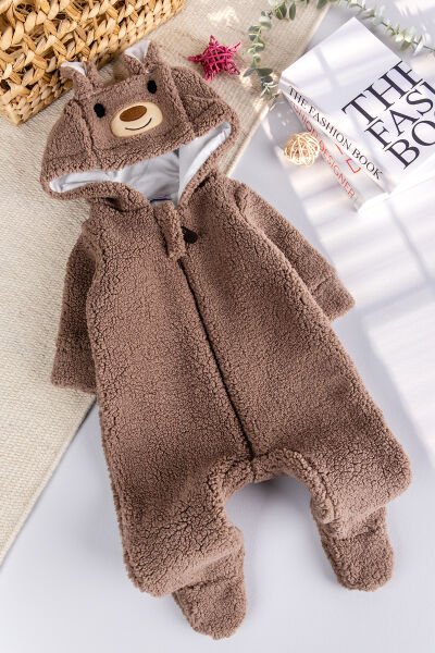 Kapüşonlu Welsoft Peluş Kışlık Kız/Erkek Bebek Tulum