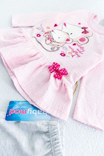 Fiyonk Süslemeli Kız Bebek İkili Bebek Takım