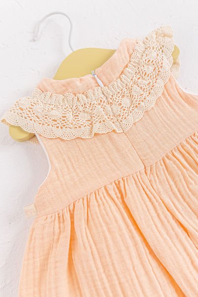 Güpür Yakalı Bandanalı Yazlık Müslin Bebek Elbise SOMON - 18-24 AY