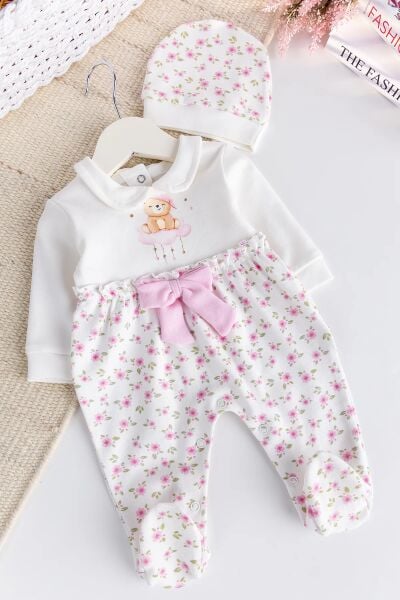 Çİçek Baskılı Bebe Yaka 100% Pamuk Kız Bebek Tulum