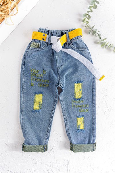 Kemer Detaylı Kız/Erkek Çocuk Denim Kumaş Kot Pantolon
