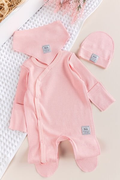 Kendinden Eldivenli Naturel Bebek Tulum Takım