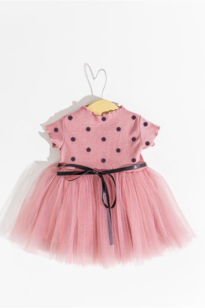 Puantiye Desenli Tül Etekli Kız Bebek Elbise