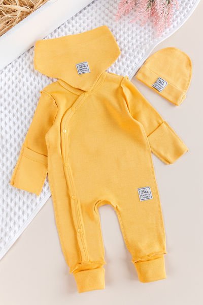 Kendinden Eldivenli Naturel Bebek Tulum Takım