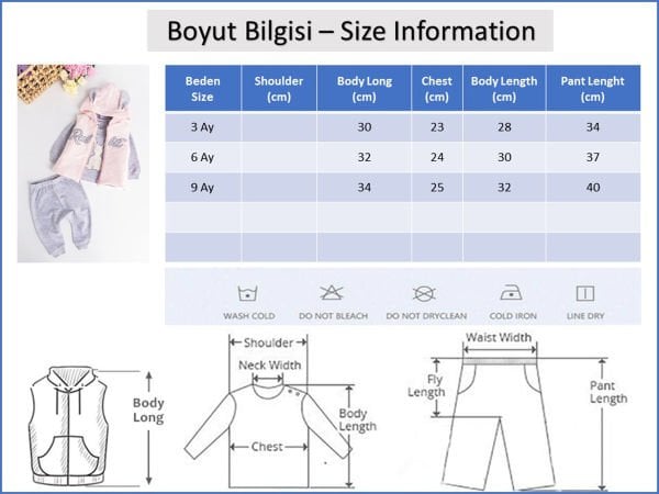 Rabbit İşlemeli Kapüşonlu Yelekli 3 Parça Kız Bebek Takım