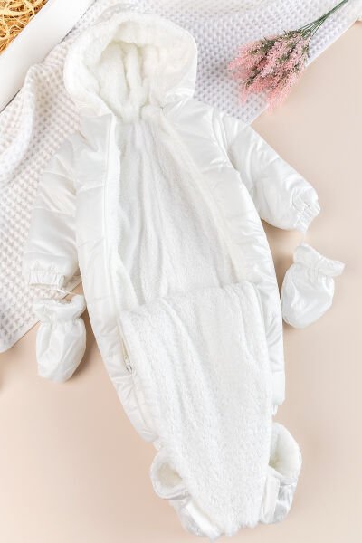 Peluş Astarlı Kız Erkek ebek Astronot Tulum BEYAZ -  12 Ay