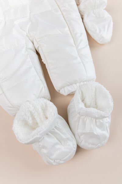 Peluş Astarlı Kız Erkek ebek Astronot Tulum BEYAZ -  12 Ay