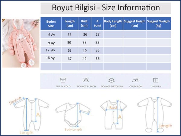Peluş Astarlı Kız Erkek ebek Astronot Tulum BEYAZ -  12 Ay