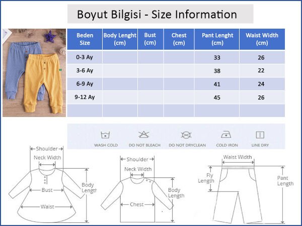 Erkek/Kız Bebek Tek Alt Pantolon mavi-sarı -  6-9 AY