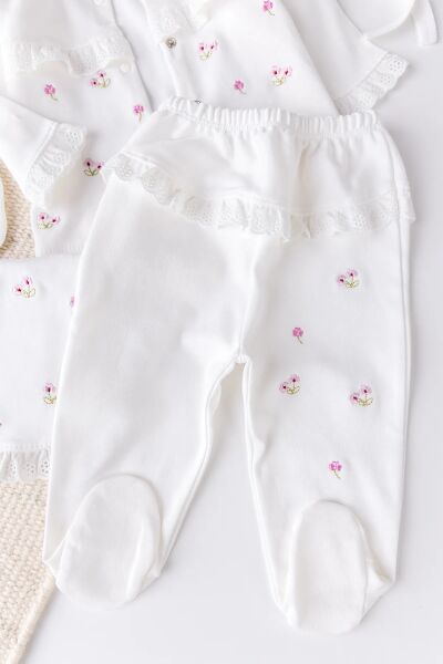 Çiçekli Natural 100% Pamuk 5'li Kız Bebek Hastane Çıkışı Bebek Takımı Set