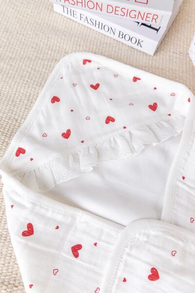 Kalp Desenli Müslin 100% Pamuk 10'lu Kız Bebek Hastane Çıkışı Bebek Takımı Set