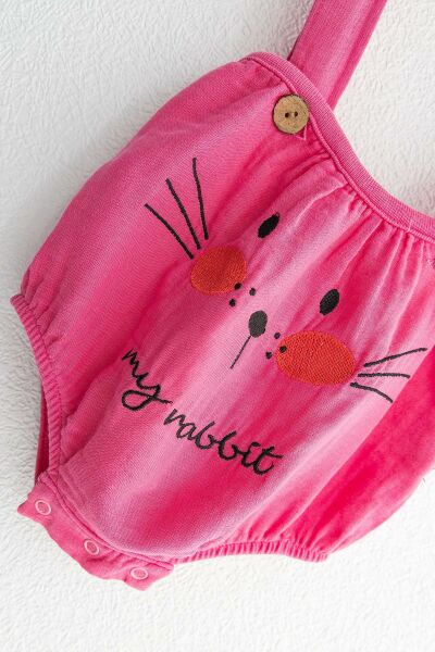 Minik Tavşan Kız Bebek Tulum Salopet Bebek Takım PEMBE - 3-6 AY