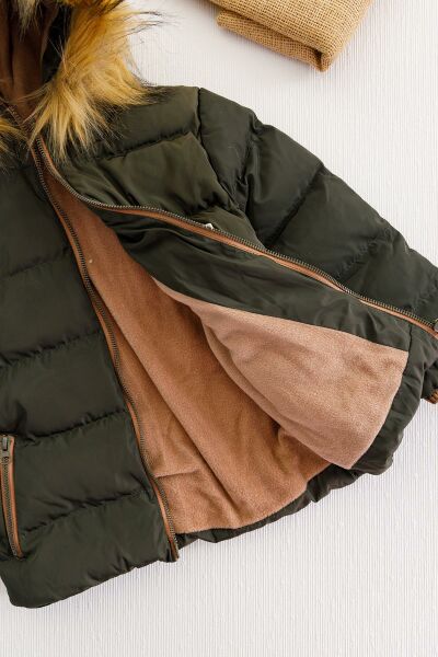 Kürklü Kapüşonlu Erkek Çocuk Mont