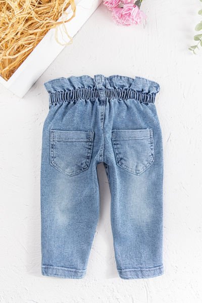 Beli Büzgülü Kız Bebek Denim Kumaş Kot Pantolon