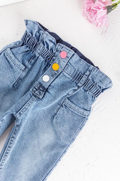 Beli Büzgülü Kız Bebek Denim Kumaş Kot Pantolon