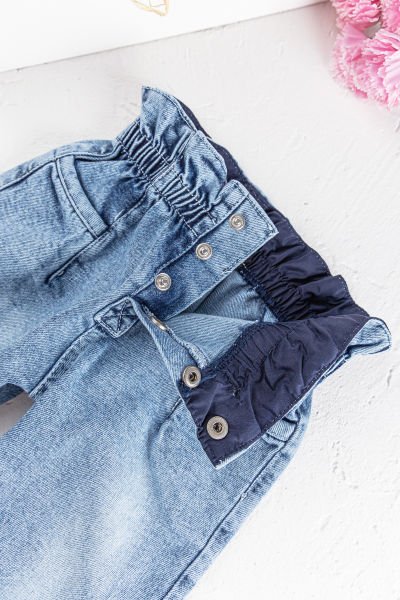Beli Büzgülü Kız Bebek Denim Kumaş Kot Pantolon