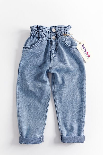 Yüksek Bel Kız Çocuk Kot Pantolon Çocuk Jean MAVİ - 9 Yaş