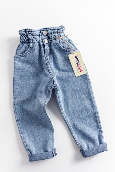 Yüksek Bel Kız Çocuk Kot Pantolon Çocuk Jean MAVİ - 9 Yaş