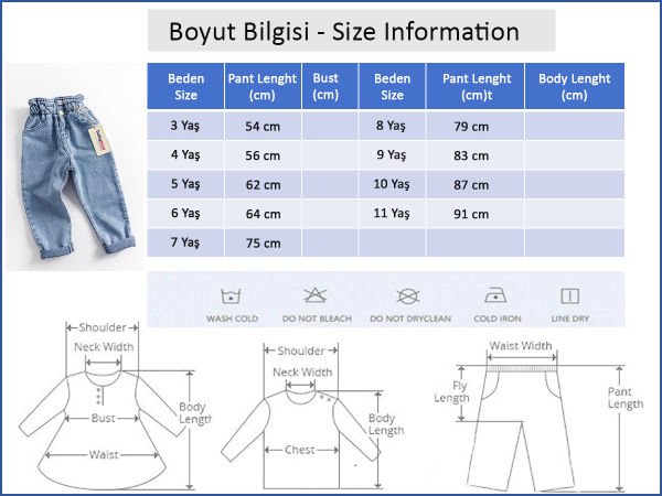 Yüksek Bel Kız Çocuk Kot Pantolon Çocuk Jean MAVİ - 9 Yaş