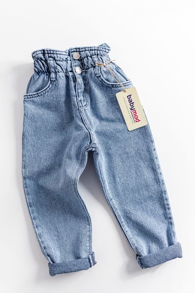 Yüksek Bel Kız Çocuk Kot Pantolon Çocuk Jean MAVİ - 10 Yaş