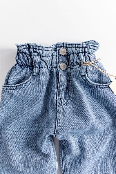 Yüksek Bel Kız Çocuk Kot Pantolon Çocuk Jean MAVİ - 10 Yaş