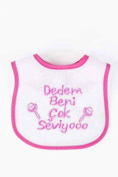 Dedem Beni Çok Seviyo Yazılı Kız Bebek Su Geçirmez Mama Önlüğü
