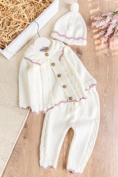 Triko Kışlık Hırkalı Kız Bebek Takım