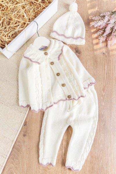 Triko Kışlık Hırkalı Kız Bebek Takım