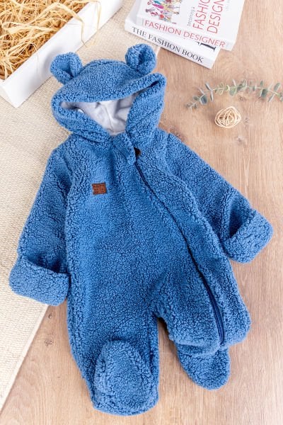 Kapüşonlu Kendinden Eldivenli Welsoft Kışlık Kız/Erkek Bebek Tulum