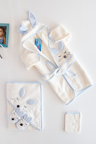 Babymod Bebek Banyo Havlu Bornoz Seti Tavşan Figürlü