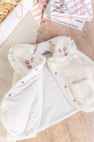 Welsoft Kışlık Kız Bebek Mont Hırka KREM - 9 Ay