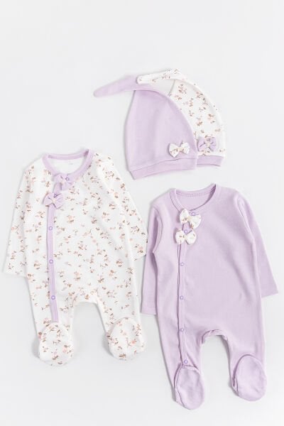 Çiçek Desenli 2'li Uzun Kollu Kız Bebek Tulum Takım