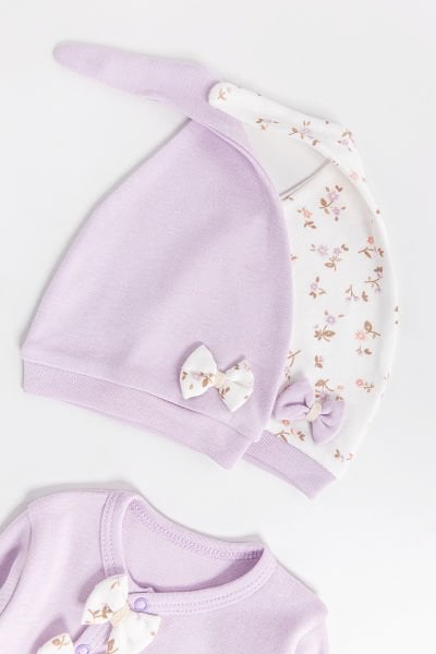 Çiçek Desenli 2'li Uzun Kollu Kız Bebek Tulum Takım