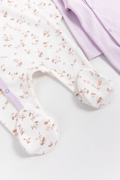 Çiçek Desenli 2'li Uzun Kollu Kız Bebek Tulum Takım