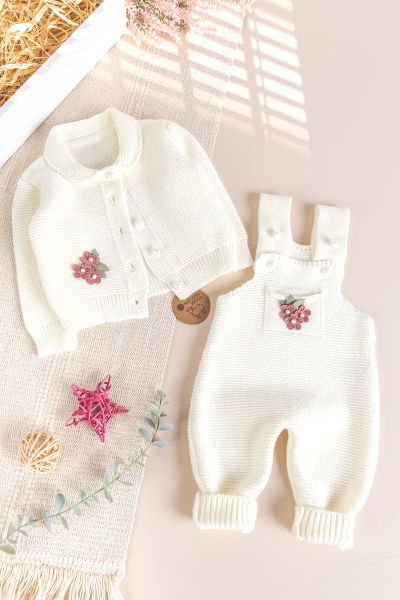 Triko Kışlık Kız Bebek Salopet Takım Tulum Set