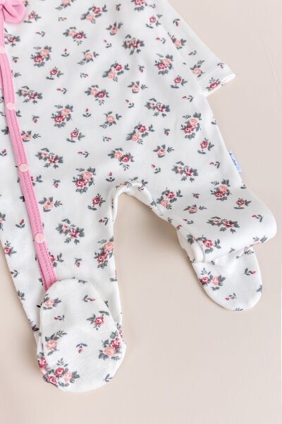 Kız Bebek Tulum Çiçek Desenli İkili Uzun Kollu Tulum Takım