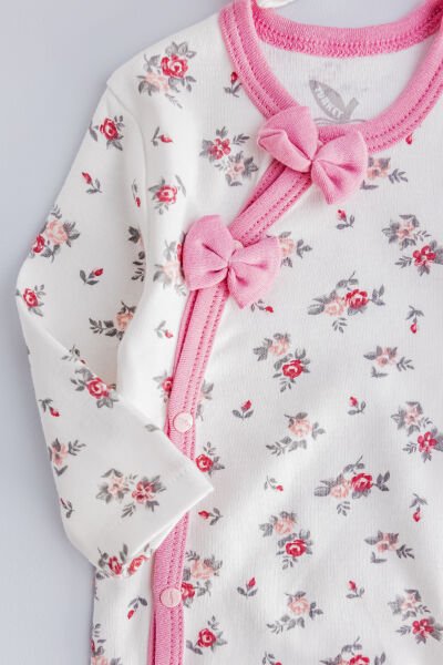 Kız Bebek Tulum Çiçek Desenli İkili Uzun Kollu Tulum Takım